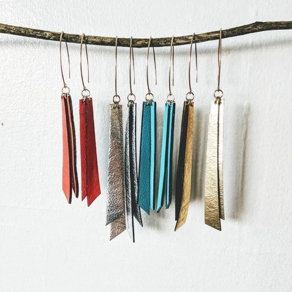 turquoise Leather Earrings - Picture 5 of 5